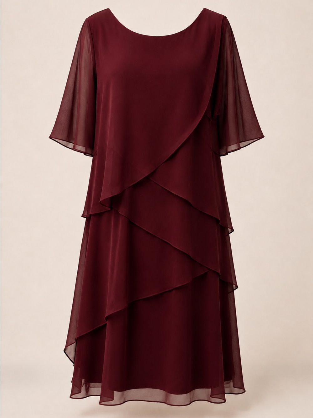 Elegant Layered Midi Dress in Burgundy